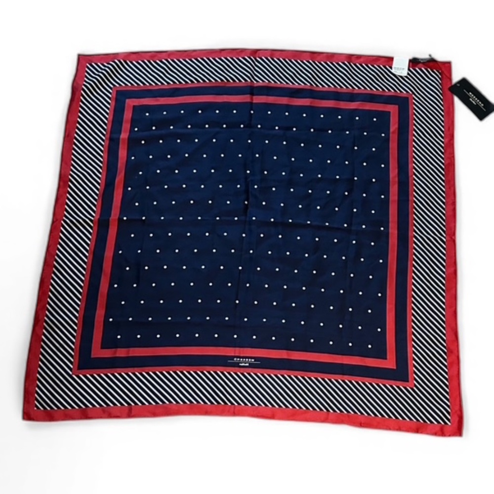 Max Mara 100% Silk Scarf 35” Navy Red Polka Dot NWT